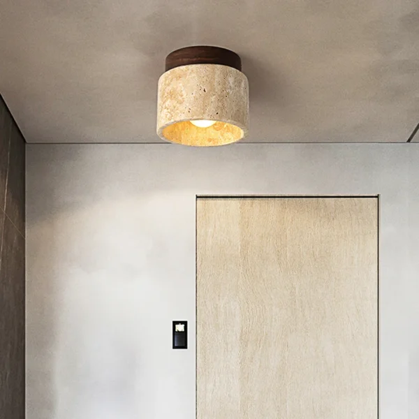 Wabi Sabi Yellow Stone Ceiling Light Lobby Entrance Corridor Balcony Aisle Hotel Flush Mounted Travertine Decorative Lamp - Image 2