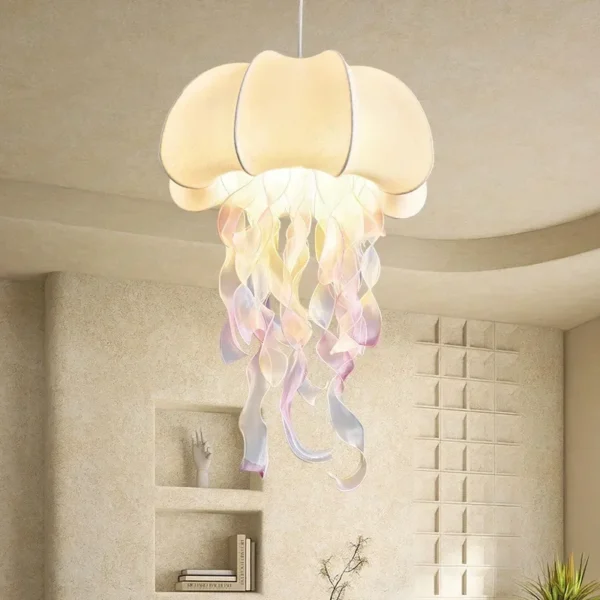 SANDYHA Jellyfish Shaped Nordic Silk Pendant Lights Chandelier Ideal for Living Room Bedroom Dining Table Stylish Lighting Decor - Image 2