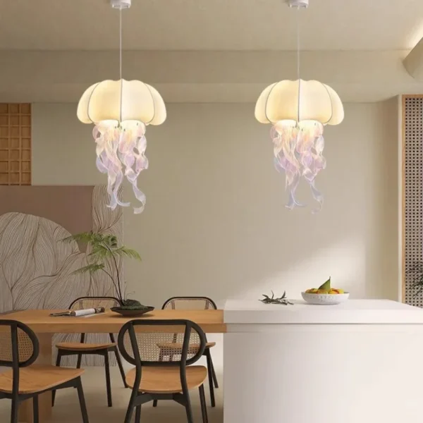 SANDYHA Jellyfish Shaped Nordic Silk Pendant Lights Chandelier Ideal for Living Room Bedroom Dining Table Stylish Lighting Decor - Image 3